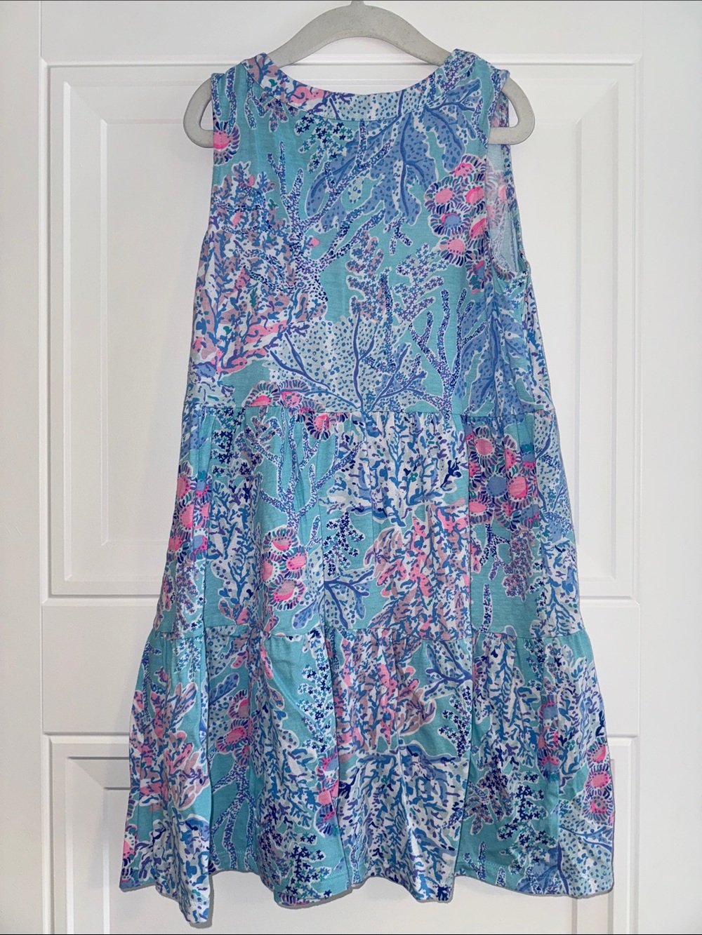 Lilly Pulitzer Aqua, Pink & Blue Floral Sleeveless Kids Dress L (8-10) - Picture 2 of 3